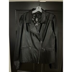 Tribal Bomber Jacket Women's XL Black Faux Leather Motorcycle Moto Biker - New